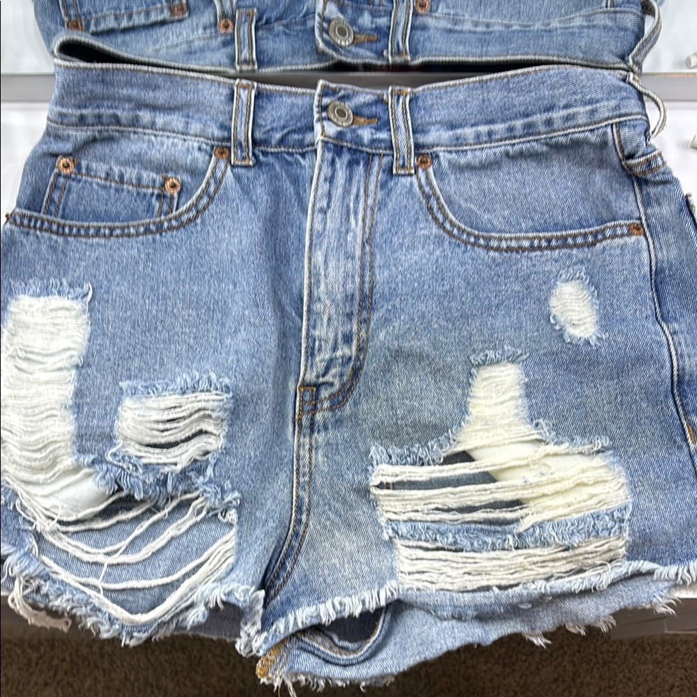 Distressed Blue Jean Shorts